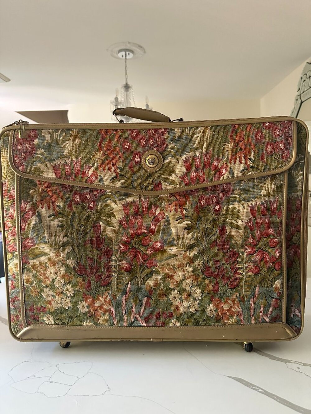 Vintage Floral Tapestry Rolling Garment Bag Suitcase | 80s Travel Luggage | Boho